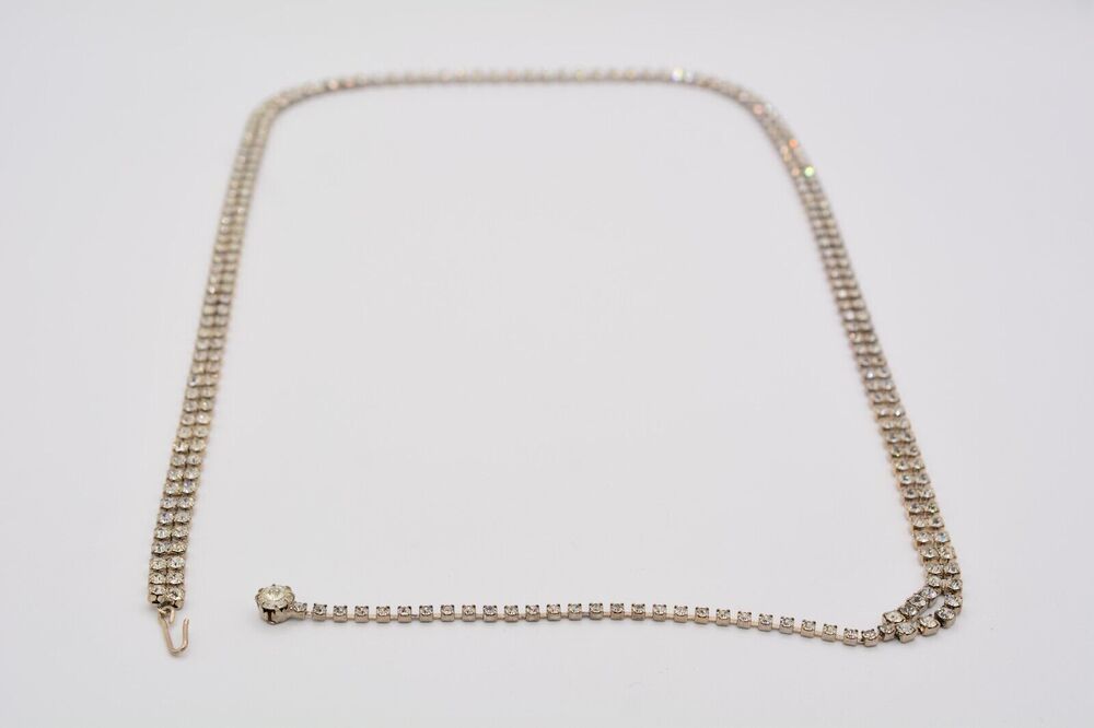 Vintage Statement Belt Fancy Sparkling Rhinestone Crystal Chain 32"-37" 1980s